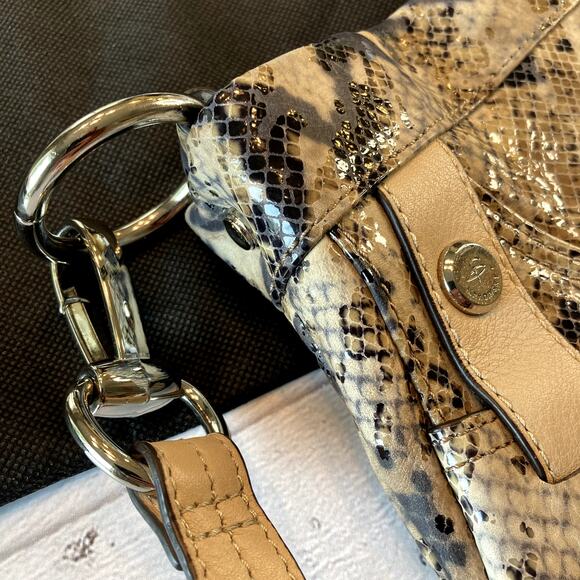 B Makowsky Leather Faux Snakeskin Crossbody Bag - Beige, Black - Picture 9 of 16